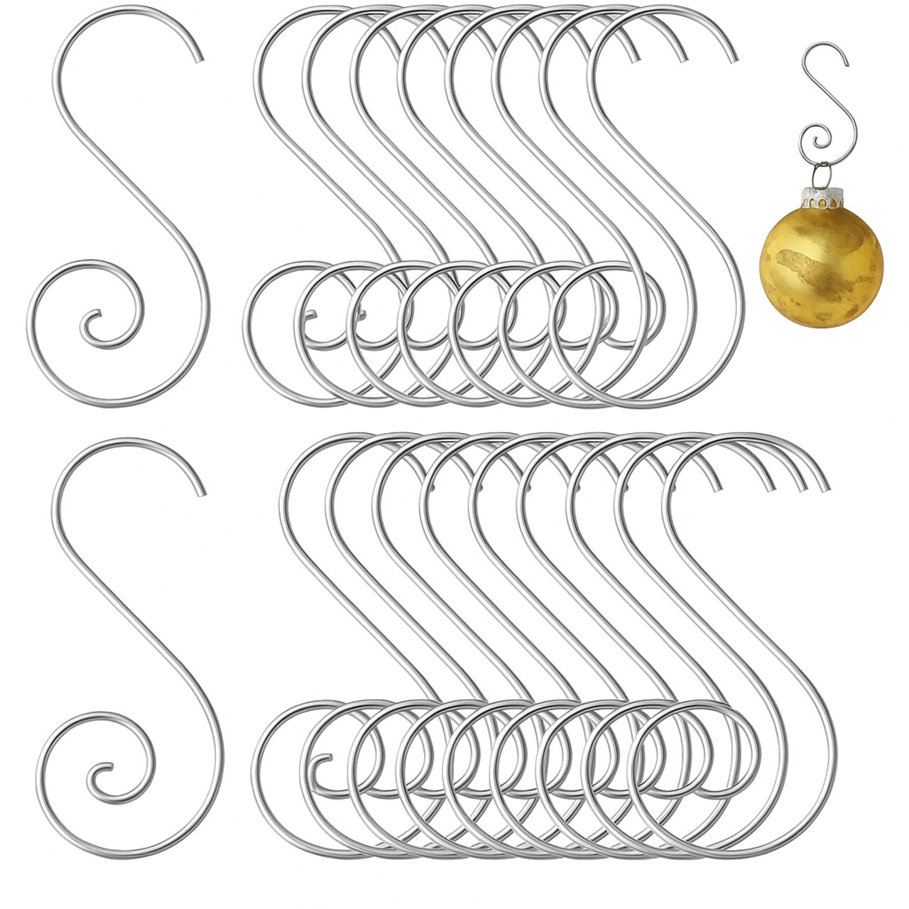 Set of 20 Silver Metal Wire Spiral Christmas Ornaments Hooks Hangers S-Shaped 1.96 Inches